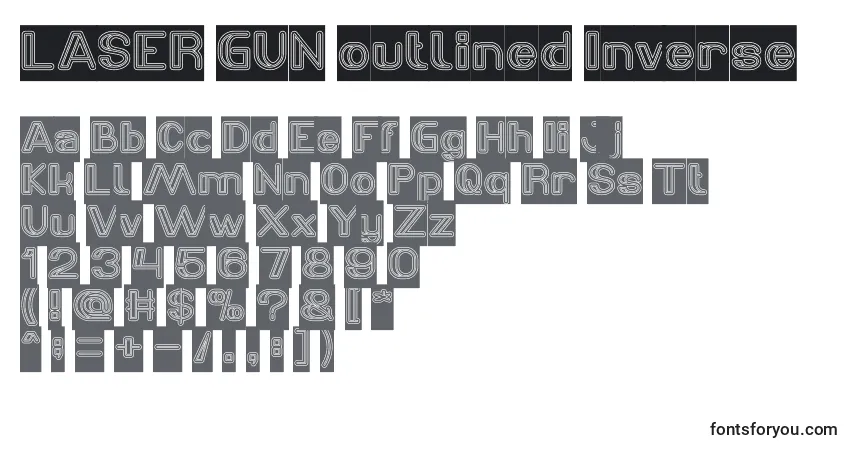 Schriftart LASER GUN outlined Inverse – Alphabet, Zahlen, spezielle Symbole
