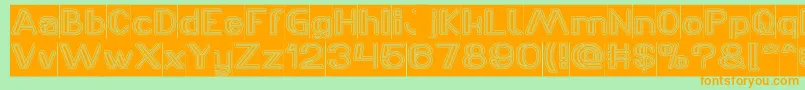 LASER GUN outlined Inverse-Schriftart – Orangefarbene Schriften auf grünem Hintergrund