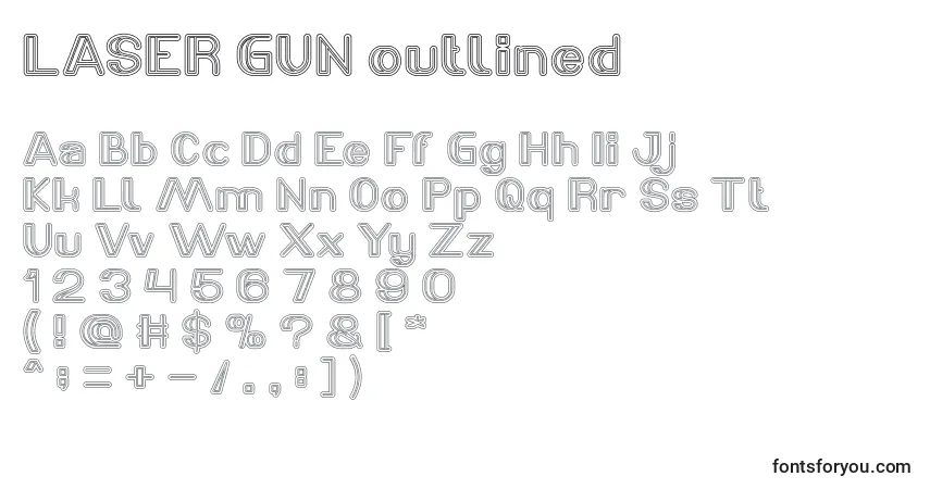 Fuente LASER GUN outlined - alfabeto, números, caracteres especiales