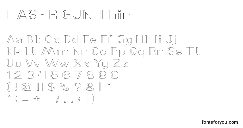 Schriftart LASER GUN Thin – Alphabet, Zahlen, spezielle Symbole