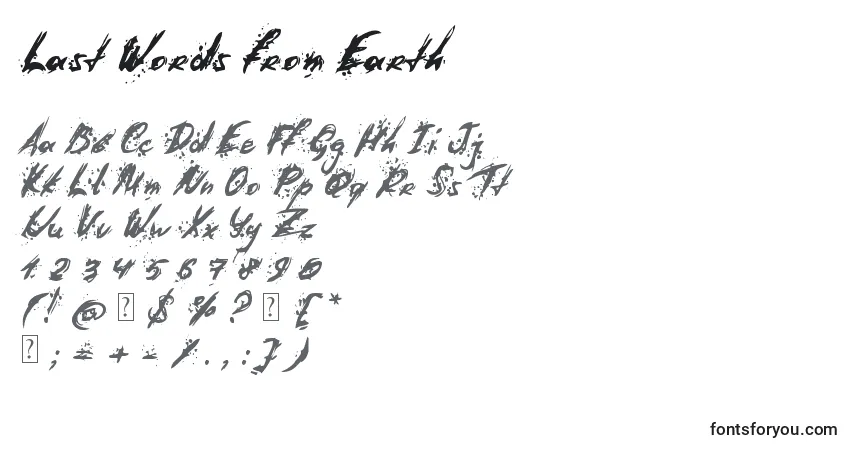 A fonte Last Words from Earth – alfabeto, números, caracteres especiais