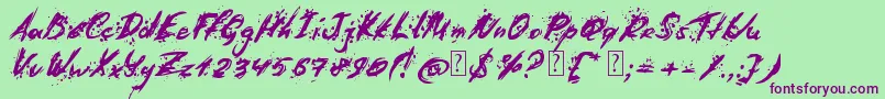 Last Words from Earth-Schriftart – Violette Schriften auf grünem Hintergrund