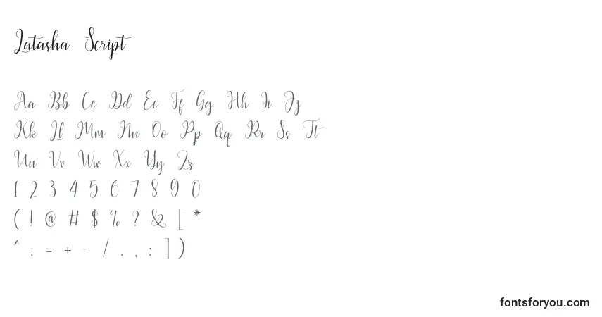 Шрифт Latasha Script – алфавит, цифры, специальные символы