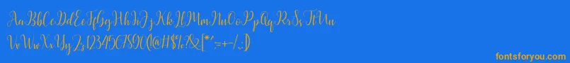 Latasha Script-Schriftart – Orangefarbene Schriften auf blauem Hintergrund