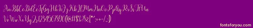 Latasha Script-Schriftart – Gelbe Schriften auf violettem Hintergrund