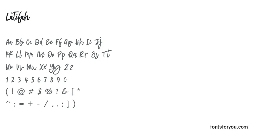 Czcionka Latifah – alfabet, cyfry, specjalne znaki