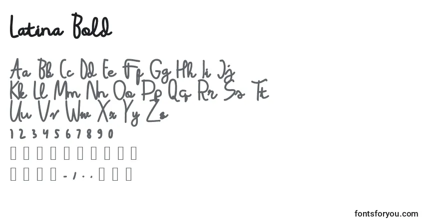 Czcionka Latina Bold – alfabet, cyfry, specjalne znaki