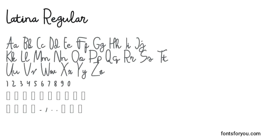 Schriftart Latina Regular – Alphabet, Zahlen, spezielle Symbole