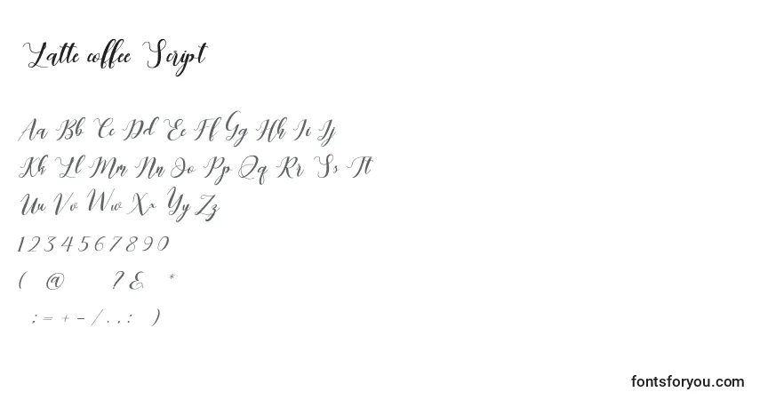 Schriftart Latte coffee Script – Alphabet, Zahlen, spezielle Symbole
