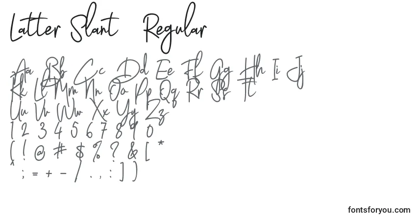 Schriftart Latter Slant   Regular – Alphabet, Zahlen, spezielle Symbole