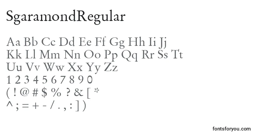 A fonte SgaramondRegular – alfabeto, números, caracteres especiais