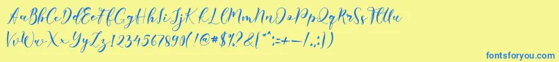 フォントLaudiea – 青い文字が黄色の背景にあります。
