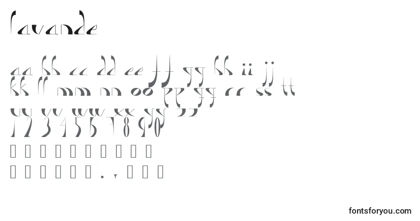 Czcionka Lavande – alfabet, cyfry, specjalne znaki