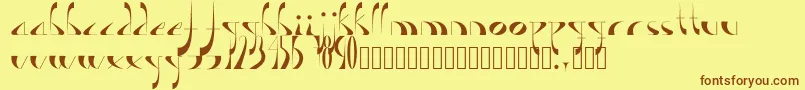 フォントLavande – 茶色の文字が黄色の背景にあります。