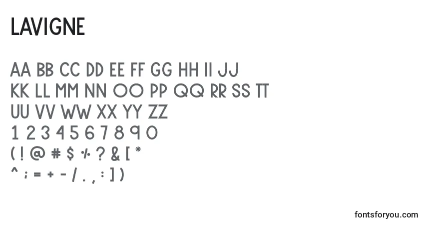 A fonte Lavigne – alfabeto, números, caracteres especiais