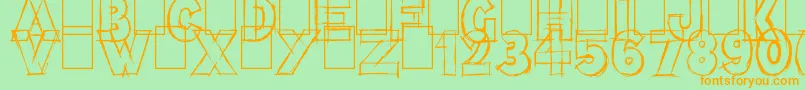 フォントLazy Sketch – オレンジの文字が緑の背景にあります。