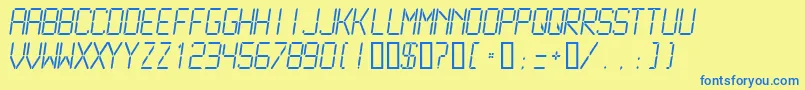 LCDM2L  -Schriftart – Blaue Schriften auf gelbem Hintergrund
