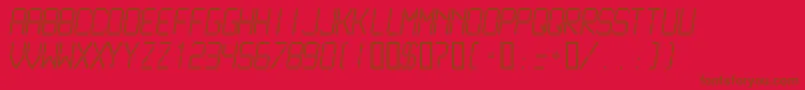 LCDM2L  -Schriftart – Braune Schriften auf rotem Hintergrund