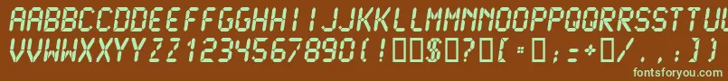 フォントLCDM2U   – 緑色の文字が茶色の背景にあります。