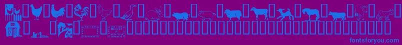 Fonte LCR On the Farm – fontes azuis em um fundo violeta