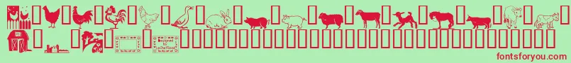 LCR On the Farm-fontti – punaiset fontit vihreällä taustalla