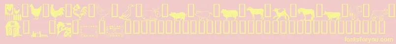 LCR On the Farm-Schriftart – Gelbe Schriften auf rosa Hintergrund