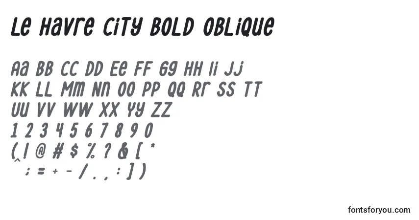 Шрифт Le Havre City Bold Oblique – алфавит, цифры, специальные символы
