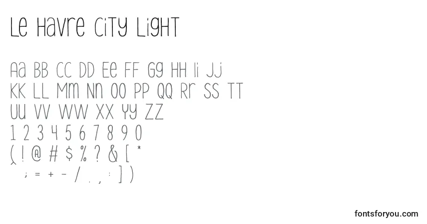 A fonte Le Havre City Light – alfabeto, números, caracteres especiais