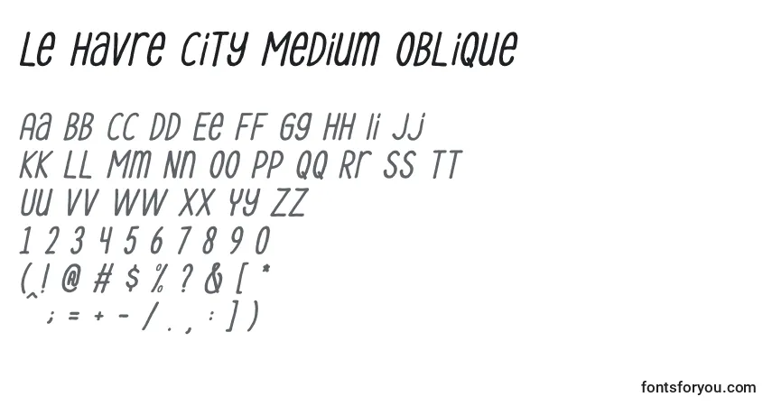 Le Havre City Medium Oblique-fontti – aakkoset, numerot, erikoismerkit