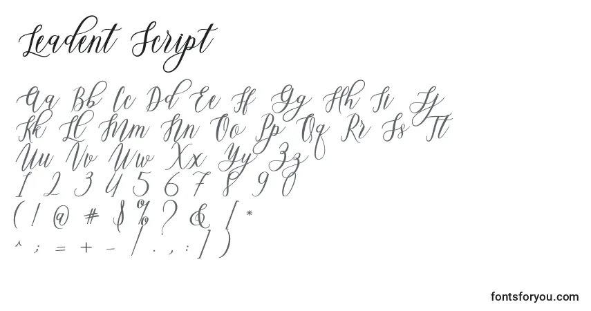 Czcionka Leadent Script – alfabet, cyfry, specjalne znaki