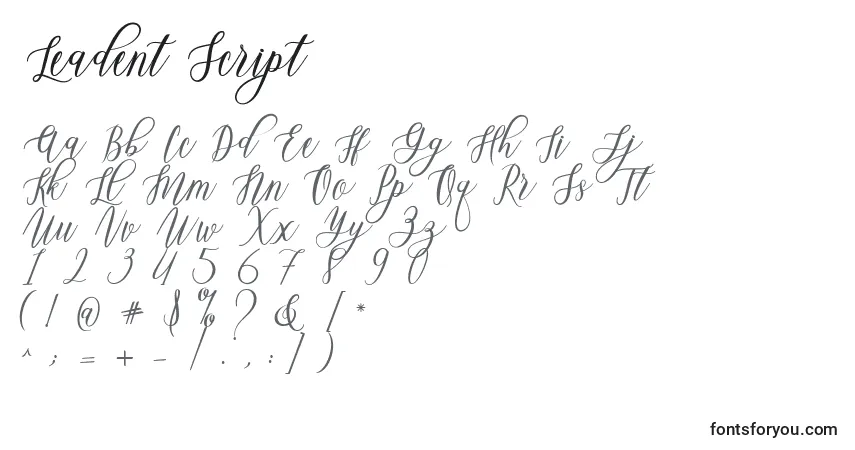 Schriftart Leadent Script (132363) – Alphabet, Zahlen, spezielle Symbole