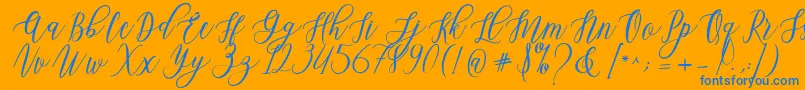 Leadent Script-Schriftart – Blaue Schriften auf orangefarbenem Hintergrund