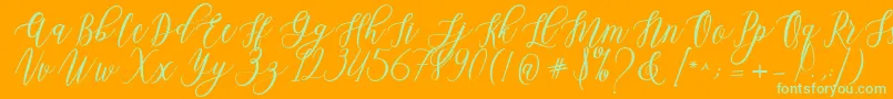 Leadent Script-Schriftart – Grüne Schriften auf orangefarbenem Hintergrund