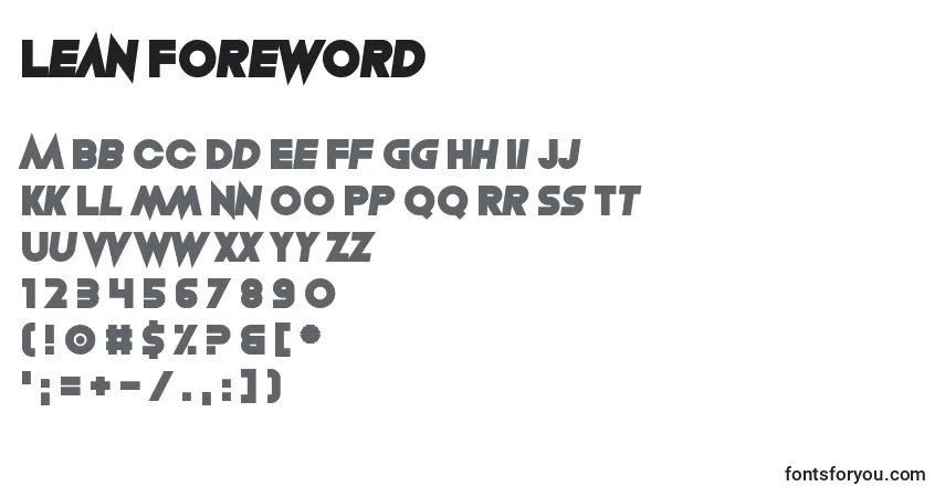 Czcionka Lean Foreword – alfabet, cyfry, specjalne znaki