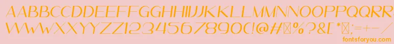 フォントLeander ItalicDemo – オレンジの文字がピンクの背景にあります。