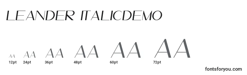 Размеры шрифта Leander ItalicDemo