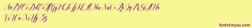 leather-Schriftart – Violette Schriften auf gelbem Hintergrund