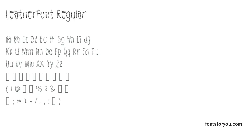 Schriftart LeatherFont Regular – Alphabet, Zahlen, spezielle Symbole