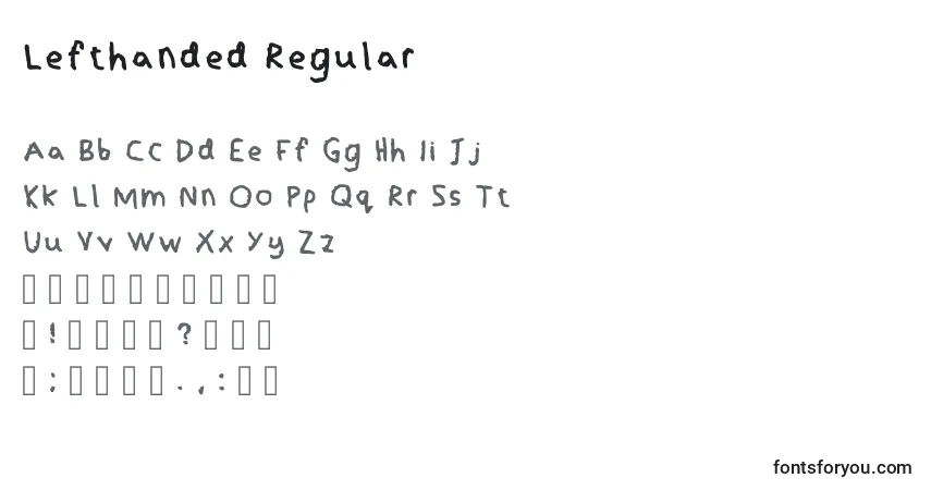 Schriftart Lefthanded Regular – Alphabet, Zahlen, spezielle Symbole