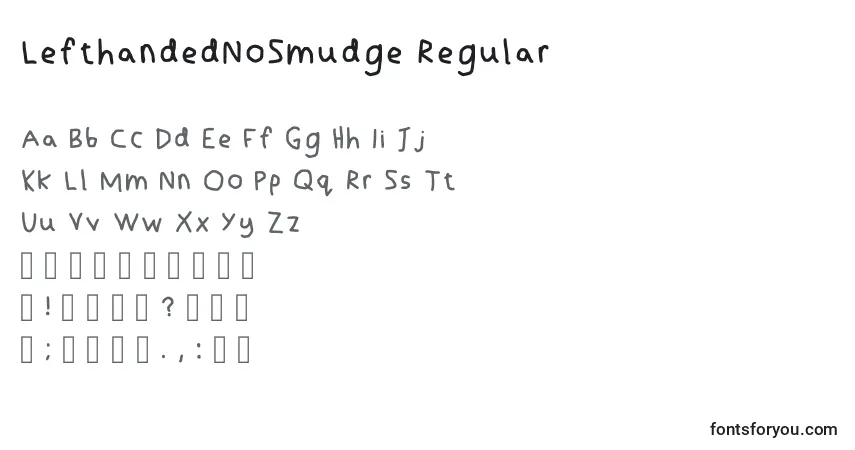 A fonte LefthandedNoSmudge Regular – alfabeto, números, caracteres especiais