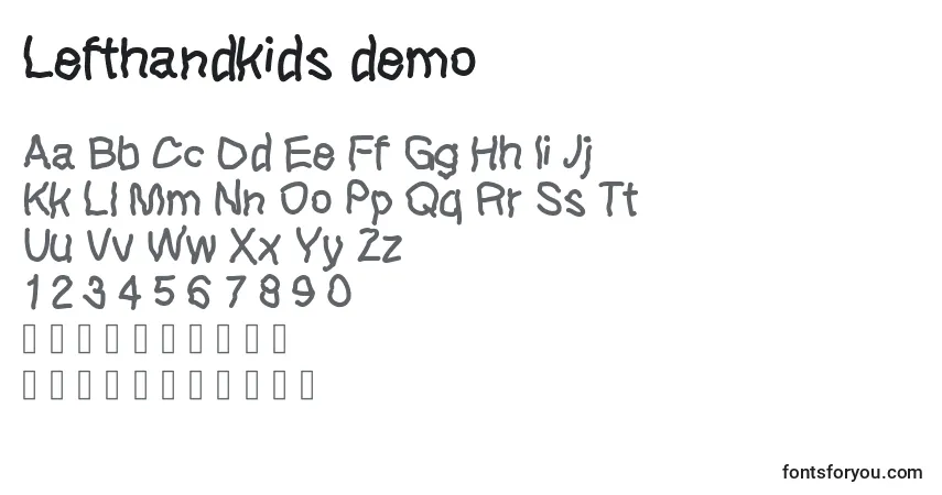 Czcionka Lefthandkids demo – alfabet, cyfry, specjalne znaki