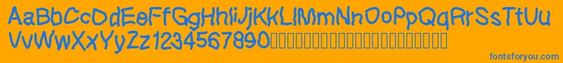 Lefthandkids demo-Schriftart – Blaue Schriften auf orangefarbenem Hintergrund