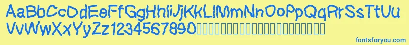 Lefthandkids demo-Schriftart – Blaue Schriften auf gelbem Hintergrund
