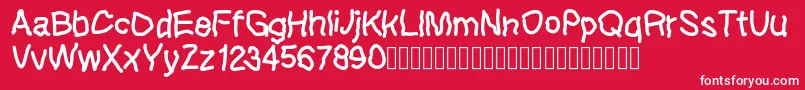 Czcionka Lefthandkids demo – białe czcionki na czerwonym tle