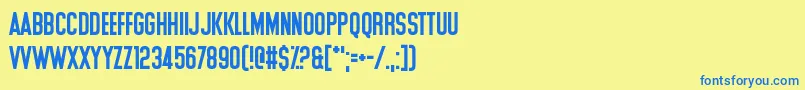 フォントLeg Hug – 青い文字が黄色の背景にあります。