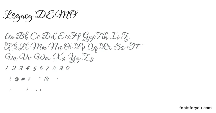 Czcionka Legacy DEMO (132393) – alfabet, cyfry, specjalne znaki