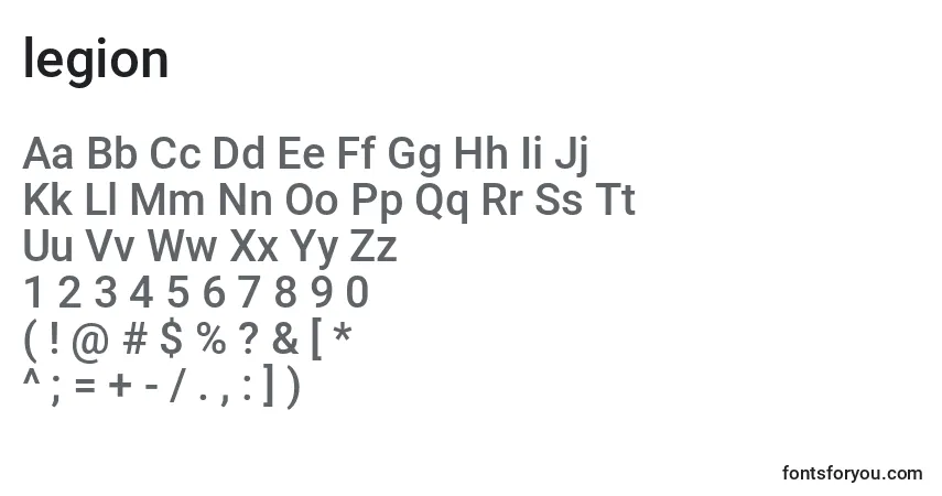 Czcionka Legion (132397) – alfabet, cyfry, specjalne znaki