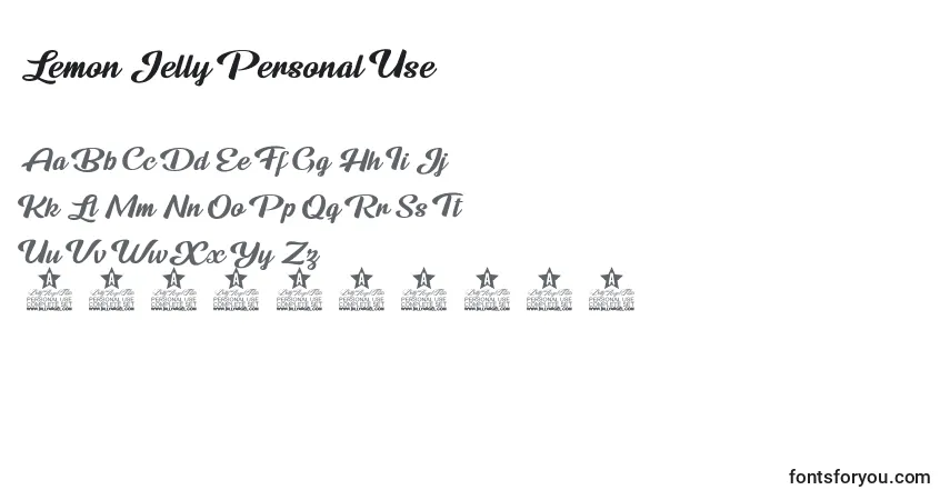 Schriftart Lemon Jelly Personal Use – Alphabet, Zahlen, spezielle Symbole