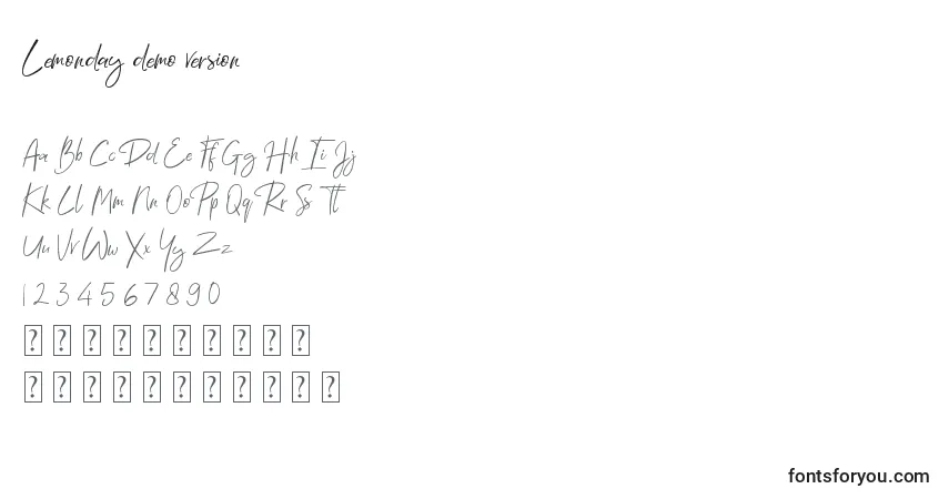 Schriftart Lemonday demo version – Alphabet, Zahlen, spezielle Symbole