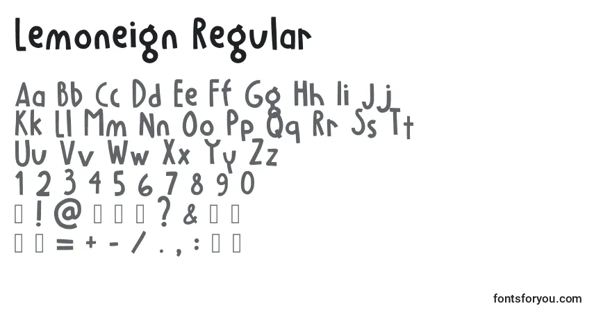 Czcionka Lemoneign Regular – alfabet, cyfry, specjalne znaki